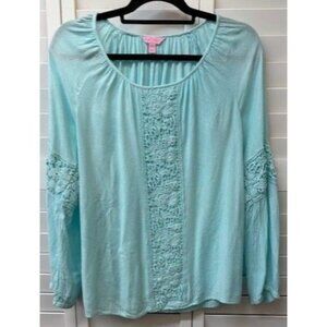 Lilly Pulitzer Light Blue Long Sleeve Top W/ Crochet Details